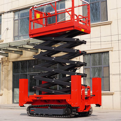 Xe nâng cắt kéo tự hành địa hình gồ ghề, bánh xích, thủy lực
