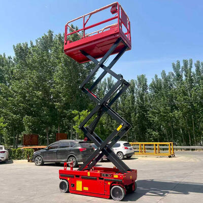 Sàn nâng cắt thủy lực tự hành 320kg 10m màu đỏ